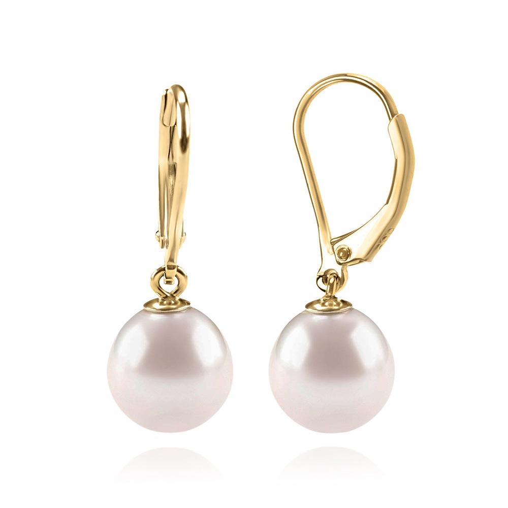 European Chic Faux Pearl White Earrings - Versatile French Light Luxury Hoops & Studs for Women золотой