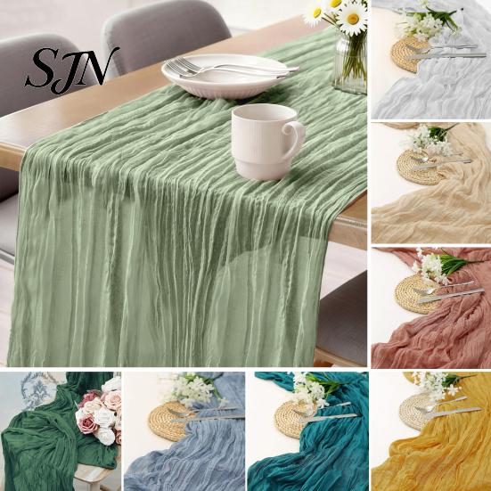 Rustic Wedding Table Decor Cheesecloth Runner, Boho 35 x 118 Inches Soft Gauze Runner for Parties Solid Color Wrinkled Party Bridal Shower Elegant