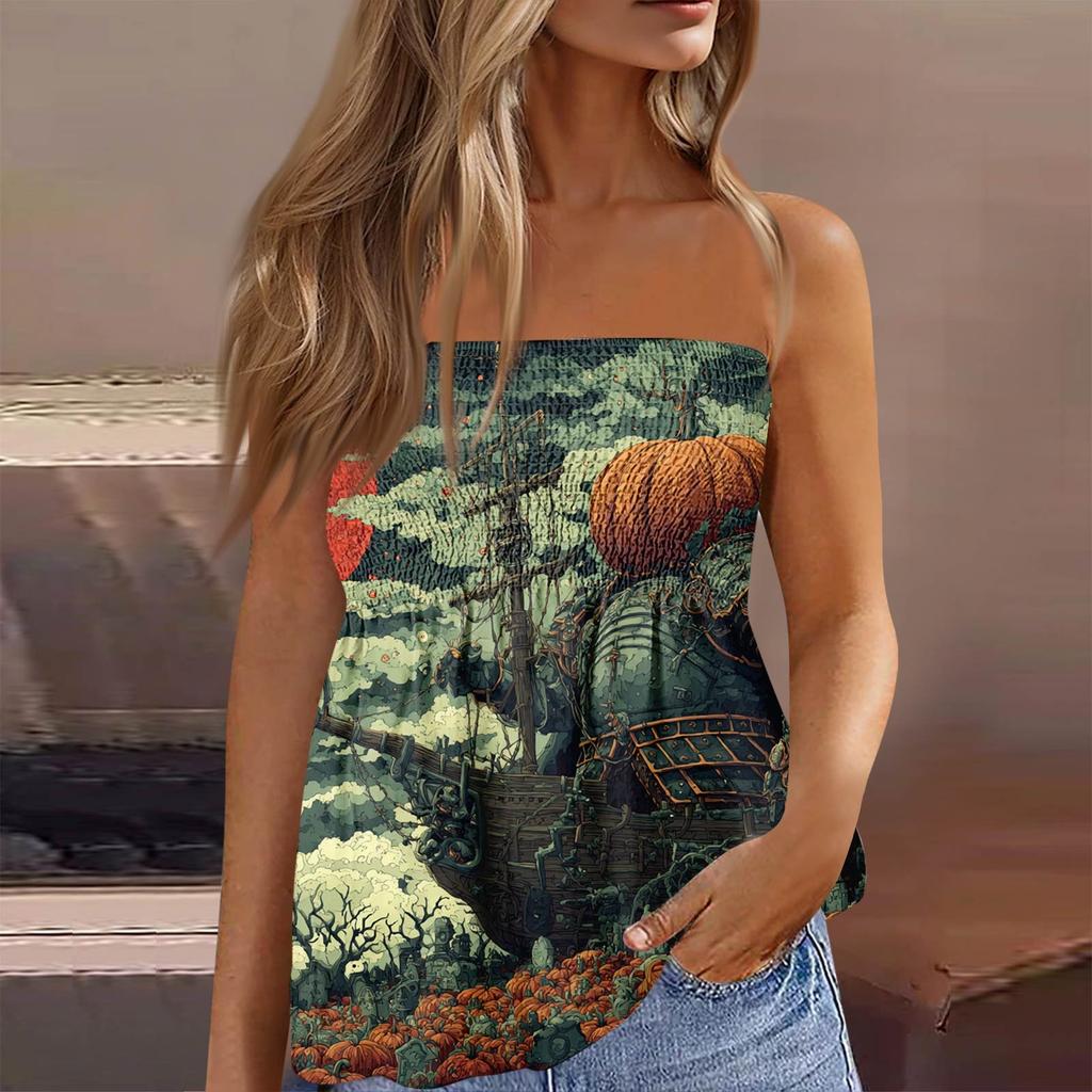 Summer Tube Tops For Women,Cute Sexy Off Shoulder Print Sleeveless T-Shirt