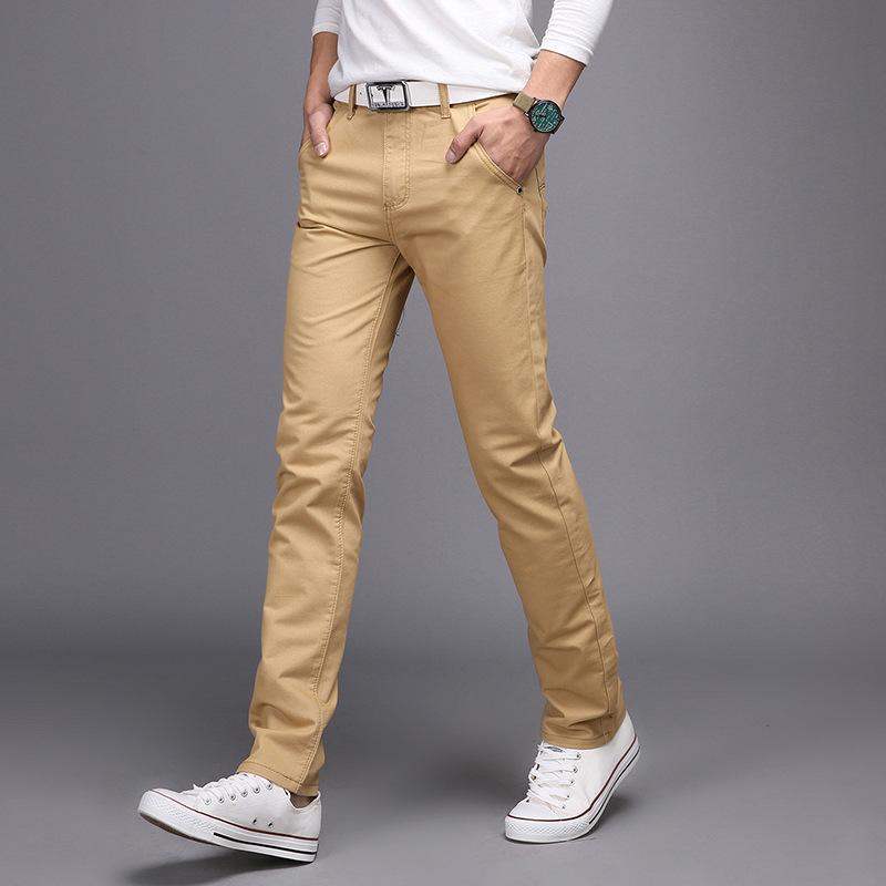 

Мужские повседневные брюки весна-осень, молодежная корейская версия, модные облегающие многоцветные повседневные универсальные длинные брюки из чистого хлопка 38 хаки