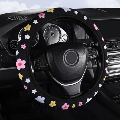 Floral Pattern Steering Wheel Cover Universal 15 Inch Breathable Anti-Slip Steering Wheel Protector Sweat Absorption Washable Car Accessories