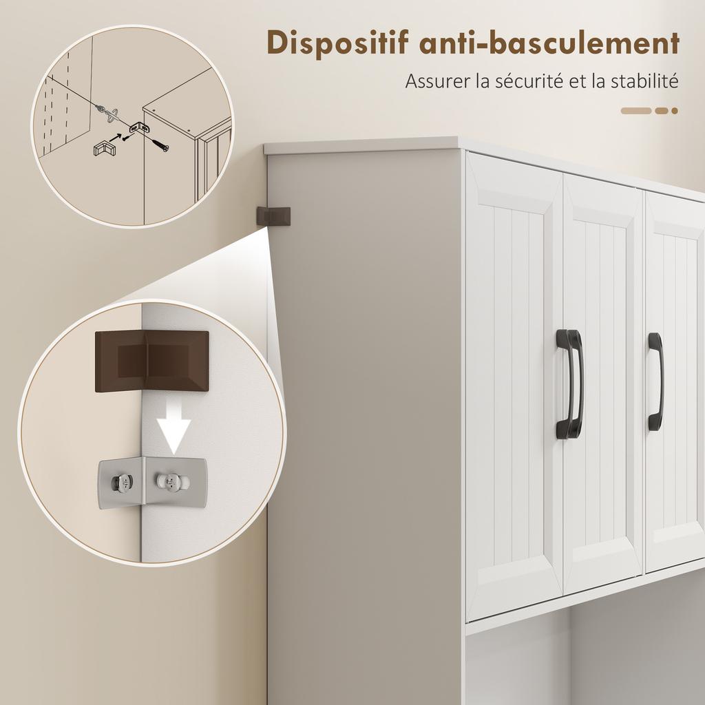 Kitchen Highboard, 6 Doors, 1 Drawer, Open Compartment, Shelves, 100 x 39.5 x 180.5 cm, White
