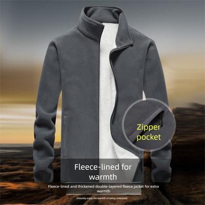 Plus Size Fleece Jacket for Men Winter Polar Fleece Sweatshirt Oversized Business Gentleman Stand Collar Jacket