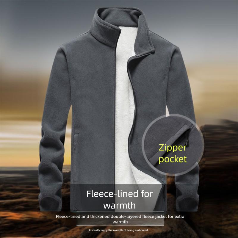 Plus Size Fleece Jacket for Men Winter Polar Fleece Sweatshirt Oversized Business Gentleman Stand Collar Jacket