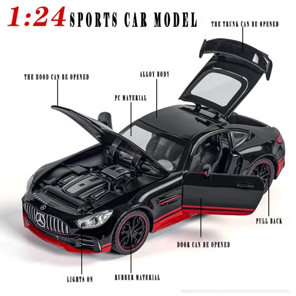 1/24 Scale Benz Gtr Sports Alloy Car Model Metal Children Diecast Toy Car Modification Simulation Sound & Light Gift for Boy