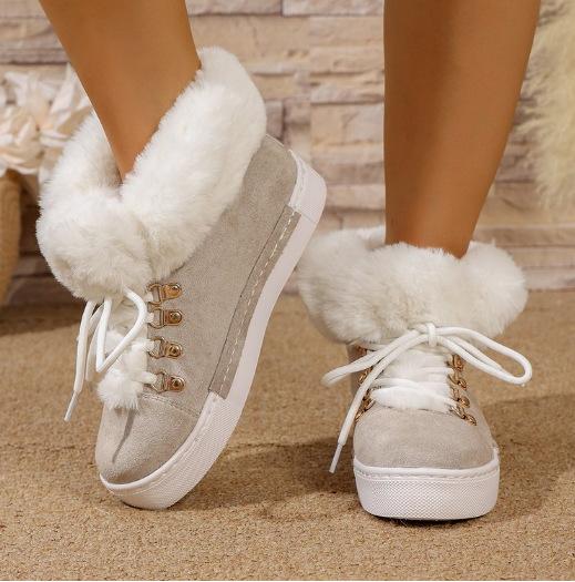Fashion Women Boots Winter Fashion Women Plush Warm Lace Up Comfortable Platform Flats Casual Sneakers Plus Size Shoes for Women 36-43