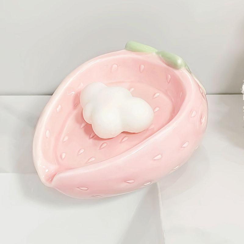 Yaratıcı Çilek Sabunluk Kutusu Drenajlı Sevimli Seramik Banyo Su Geçirmez Sabun Saklama Rafı sabunluk Banyo aksesuarları