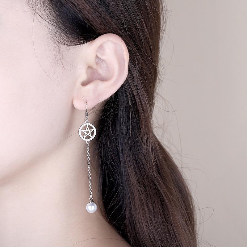 BELLA BOX 925 Silver Needle Long Tassel Zircon Earrings For Women, Light Luxury, Niche, Versatile And Elegant Five-pointed Star Stud Earrings