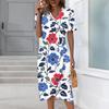 Beach Dresses For Women Spring Summer Elegant Wrap V Neck Floral Boho Dress Flowy Ruched Hawaiian Maxi Dress