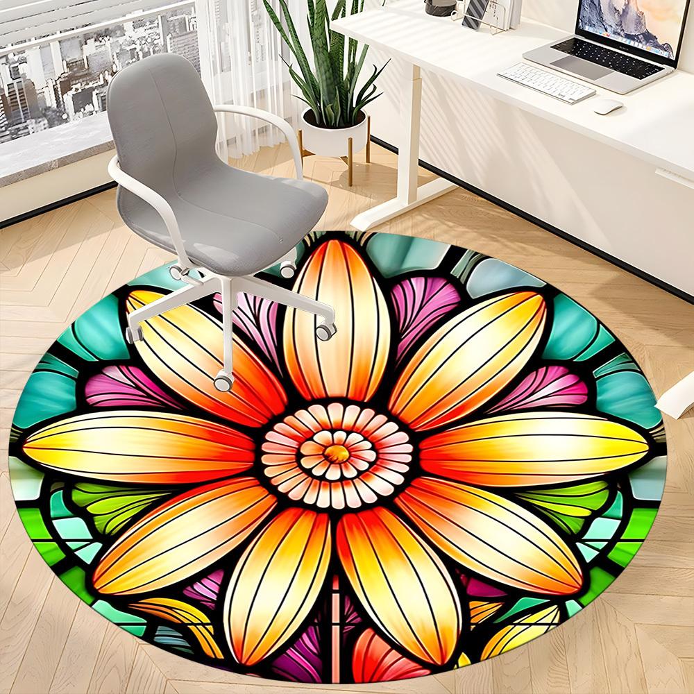 1pc Stained Glass Flower Chair Carpet for Office - Durable, Ideal for Chair Mats, Stylish & Functional Decorative Rug yy260130032