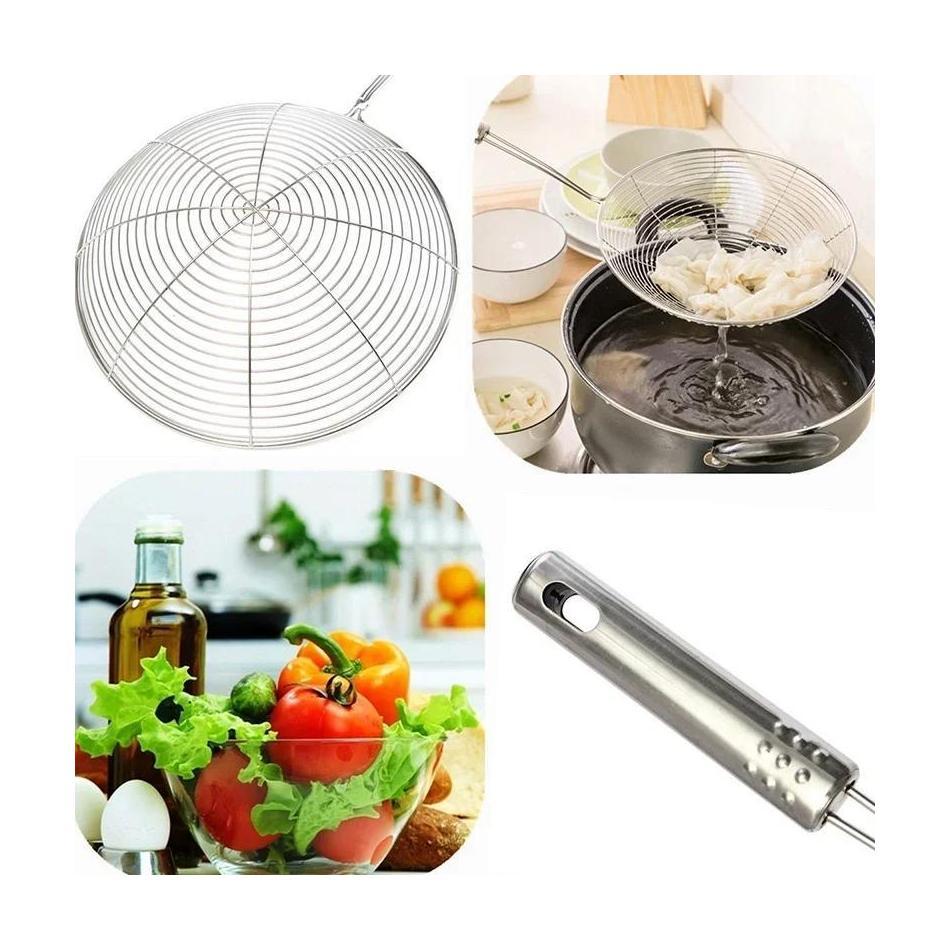1 Pcs Stainless Steel Colander Handhold Frying Skimmer Handle Oil Drainer Anti-slip Filter Multifunctional Kitchen Accessories
