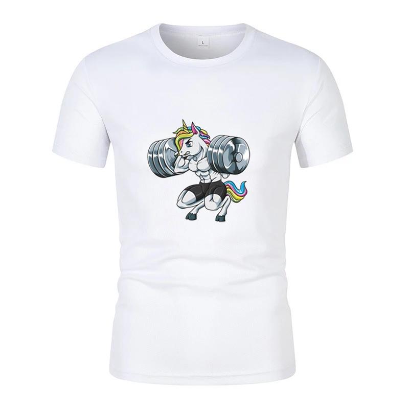 Fun Gym Unicorn Weightlifting Fitness Bodybuilding Printed Round Neck T-Shirt Summer Breathable Quick-Dryingcasual Short Sleeves