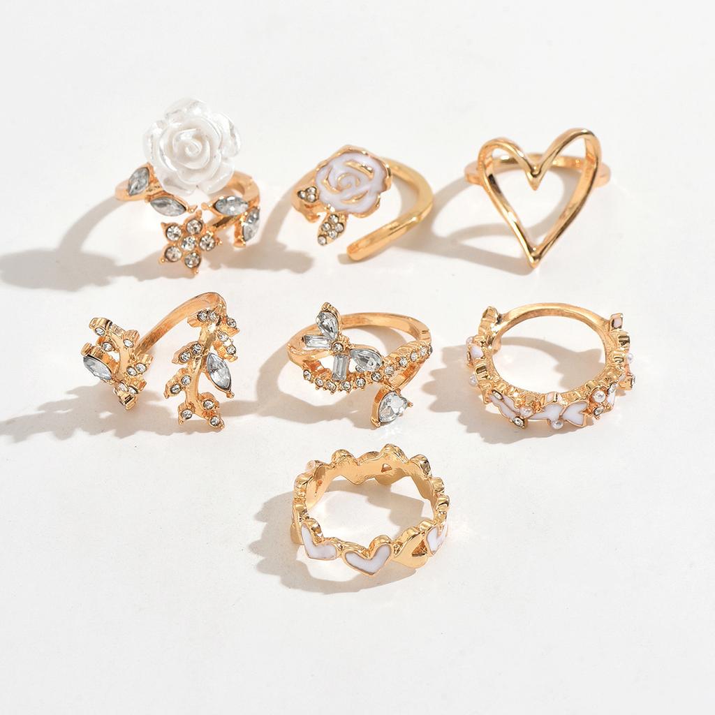 European and American fashion camellia flower ring set niche light luxury high-end sense diamond-encrusted love butterfly ring woman
