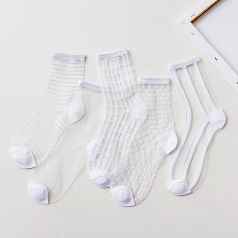 5 Pairs Women Ladies Socks Fashion Sheer Mesh Glass Silk Socks Ultrathin Transparent Crystal Lace Fabulous Elastic Summer Ankle