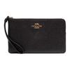 Corner Zip Wristlet 20 With Metal Logo Zipper Closure In Crossgrain Leather Women Wristlet Gold Black CV395-IMBLK