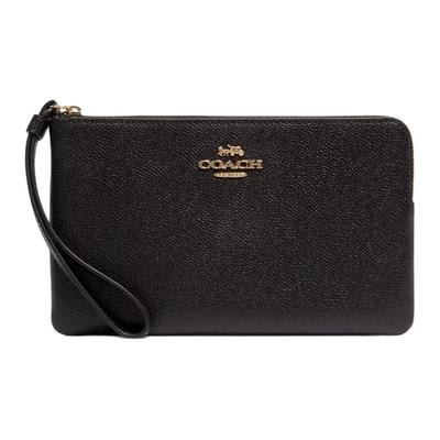 Eckreißverschluss-Handgelenktasche 20 Mit Metall-Logo Reißverschluss In Crossgrain-Leder Damen-Handgelenktasche Gold Schwarz CV395-IMBLK