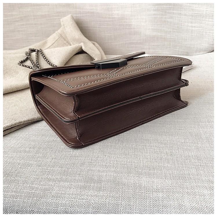 Vintage Rivet Chain Small Shoulder Bags For Women Flap PU Leather Fashion Small Square Crossbody Bag  Handbag
