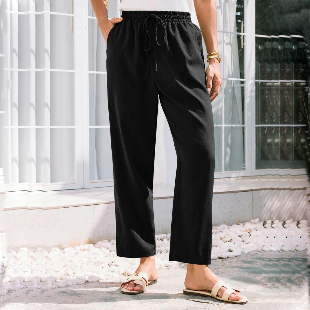 Women's Pants Stralght Pants With Pockets Lightweight Caual Loose Trousers Summer Drawstring Beach Trousers