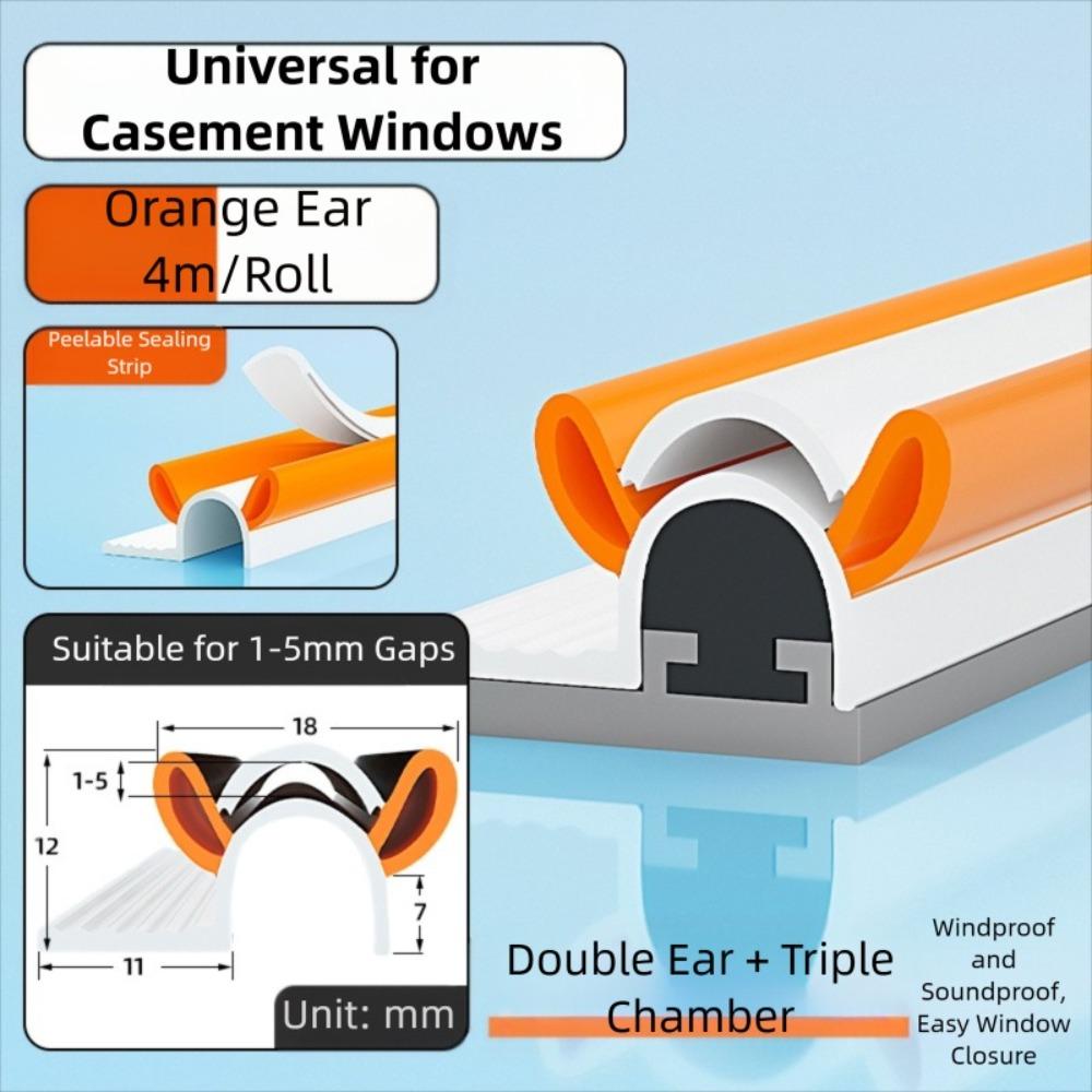 

4m Casement Window Sealing Strip Soundproofing Windproof Insulation Strip Easy to Install Keep Warm Gap Sealer Winter помаранчевий