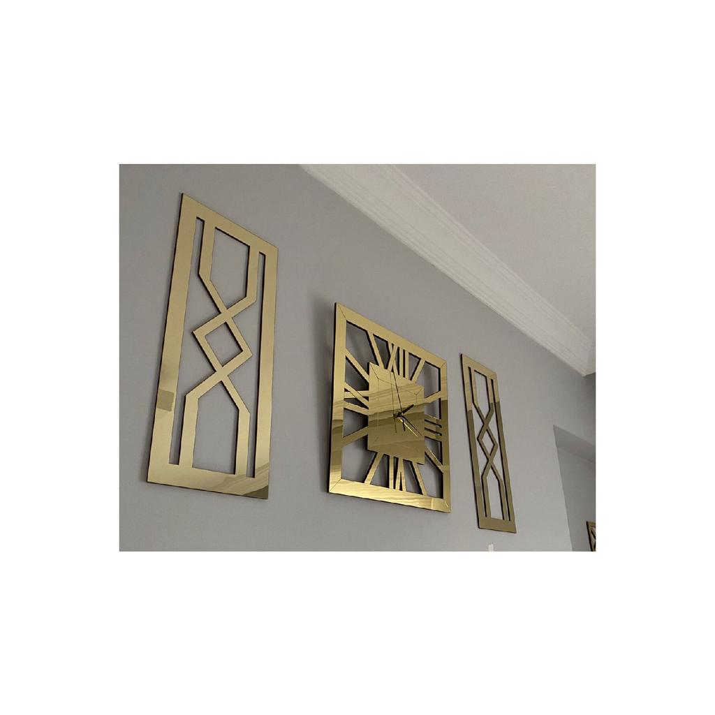 Set ceas de perete elegant 3 piese auriu pătrat 60 cm ceas decorativ cu cifre romane 30 x 70 cm picturi clepsidra