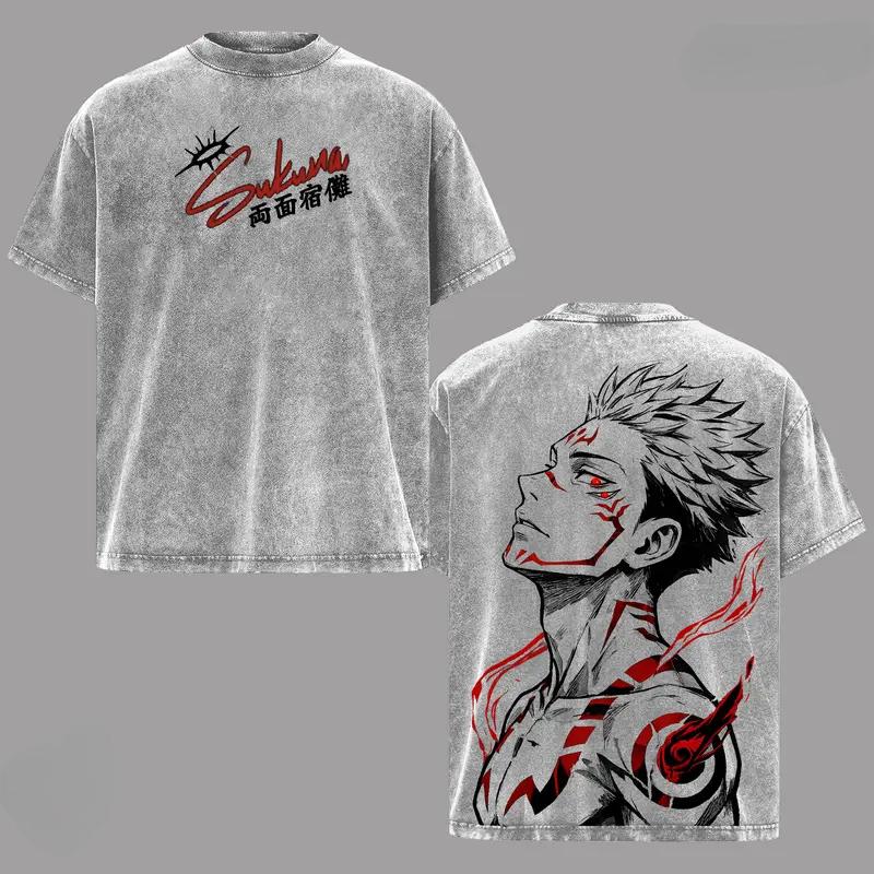Ryomen Sukuna Jujutsu Kaisen Clothing Men Women Manga T-shirts Vintage Washed T Shirt Casual Cotton Tee Harajuku Male Tshirt