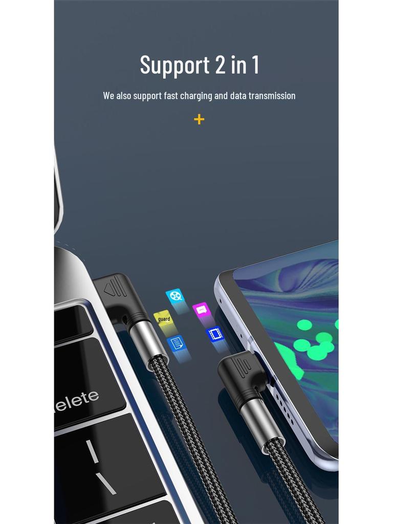 New Cross-Border Bend USB Charging Cable, Double-Sided USB Plug, Compatible with Huawei & Samsung Fast Charging Type-C