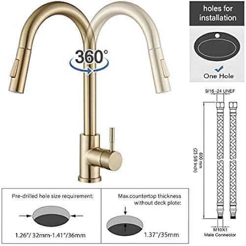 Robinet de cuisine - saeuwtowy - amovible 2 fonctions - rotatif 360° - inox - doré