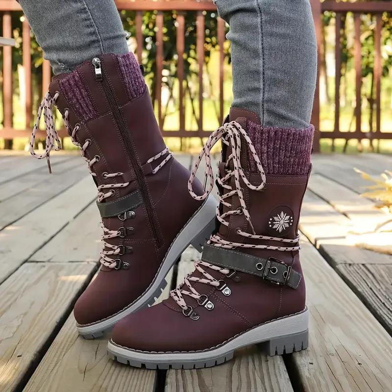 Women Mid-calf Boots Winter Plush Warm Snow Boot Outdoor Non-slip Platform Boots Fashion Women High Top Cotton Shoes Botas Mujer