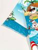 Men's Hawaiian Shirt - Tropical Santa Claus Surfing and Beach Scene Print, Short Sleeve Button-Up Top, Suitable for Casual Outings and Beach