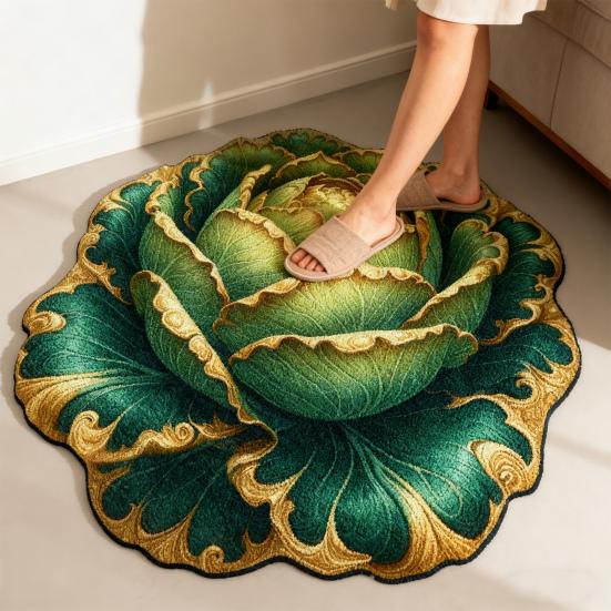 Yousheng Chinese Cabbage Floor Mat Non-Slip Absorbent Bathroom Rug 3D Visual Effect Cabbage Floor Rug for Entrance Living Room Kitchen