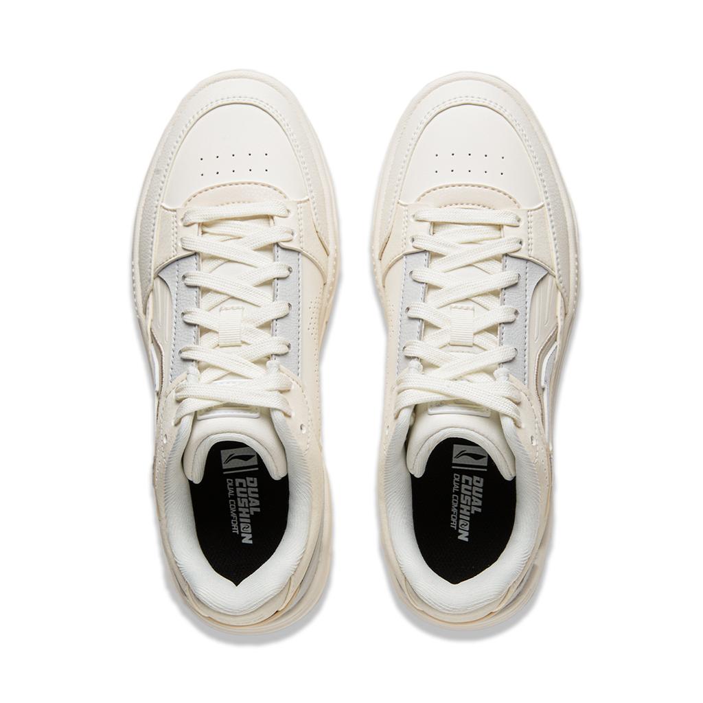 New LiNing Common 80s Anti Slip Wear Resistant Low Top Skateboard Shoes Women's White Gray AGCU040-1