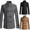 Herren Langarm Reverskragen Zweireihig Taschen Wollmischung Slim Trenchcoat