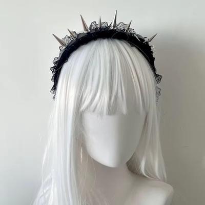 Spike Design Lace Headband Rivet Lace Subculture Rivet Headband Dark Black Hair Accessory Subculture Fashion