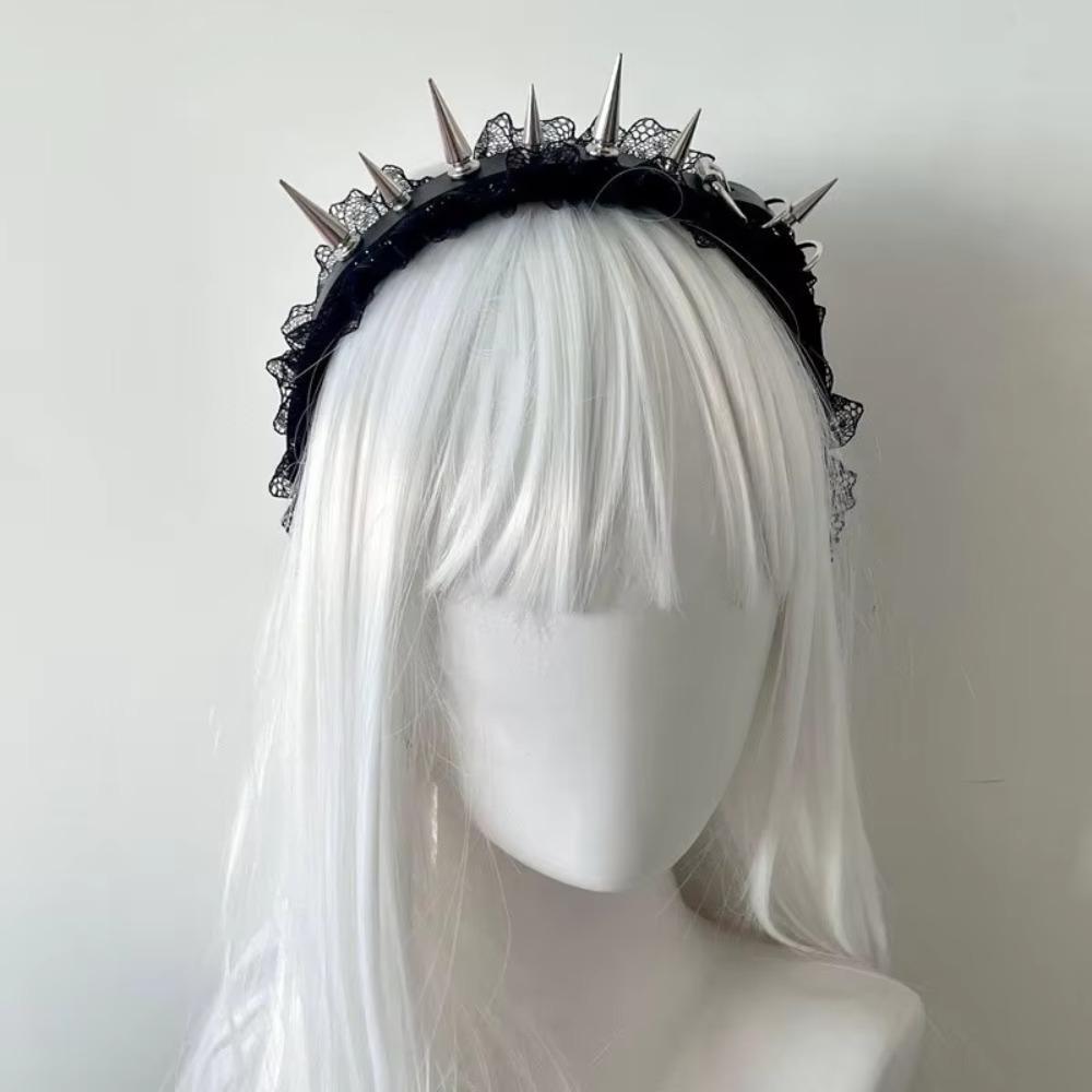 Spike Spike Design Lace Headband Rivet Lace Punk Headband Dark Black Subculture Rivet Headband Subculture Fashion