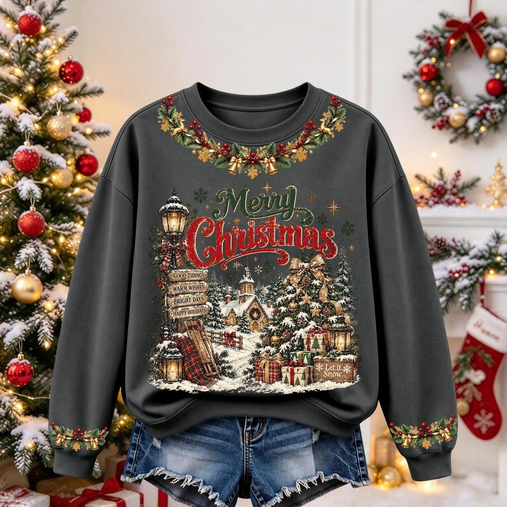 Women's Christmas Print Long Sleeve Top Casual Comfortable Fall Winter Shirt