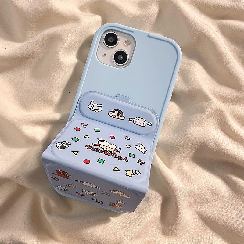 Crayon Shin-chan Silicone Soft Phone Case with Folding Stand for IPhone 16 Pro Max 15 14 13 Cartoon Protective Cover