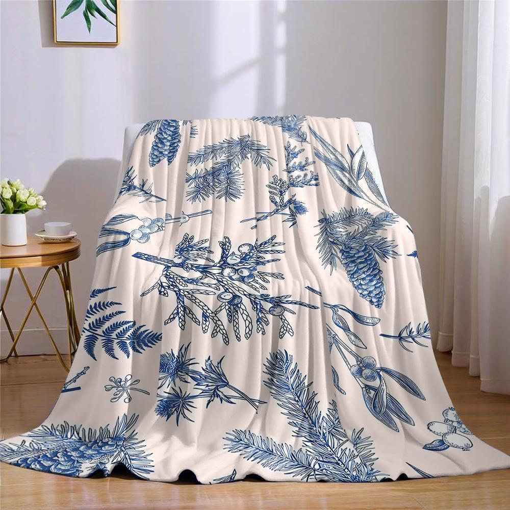 Indigo Pine Bough Flannel Blanket Warm Soft Halloween Christmas Couch Warm Cozy Decorative Decor Gift for All Season