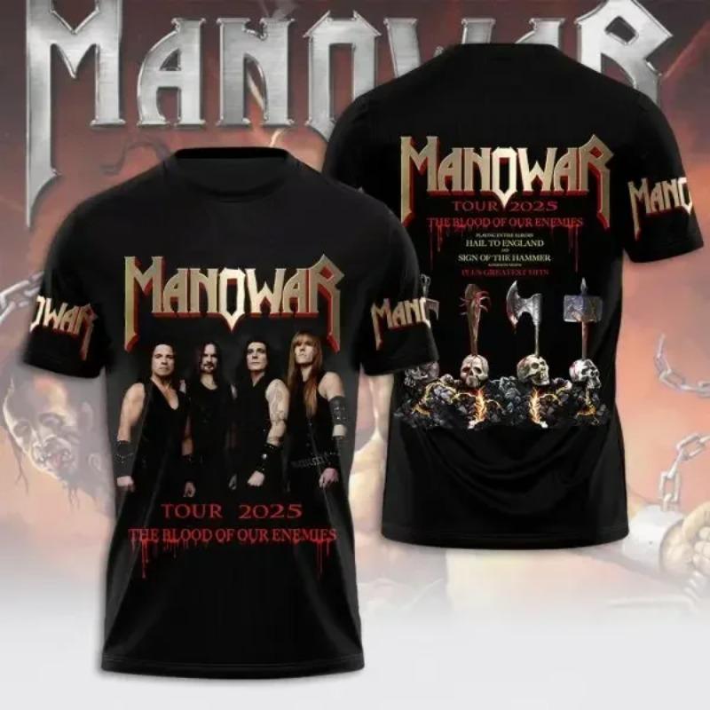 Rock Manowar Band Harajuku Hip Hop 3D Print Sports Men‘s Short Sleeve Summer Outdoor Street Fitness Quick Dry Breathable T-shirt