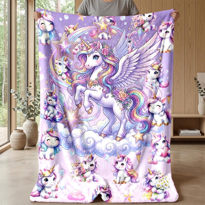 Fantasy Unicorn Art Theme Blanket Lightweight Warm Flannel Blanket Decorative Throw Blanket for Home Decoration