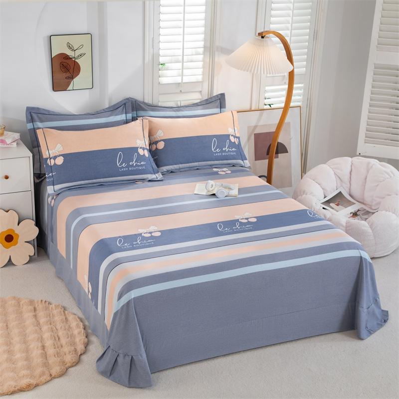 Simple Geometric Pattern Bed Sheet Set 100% Cotton Skin Friendly Flat Sheets with Pillowcase Thickened Queen Size Bedding Set