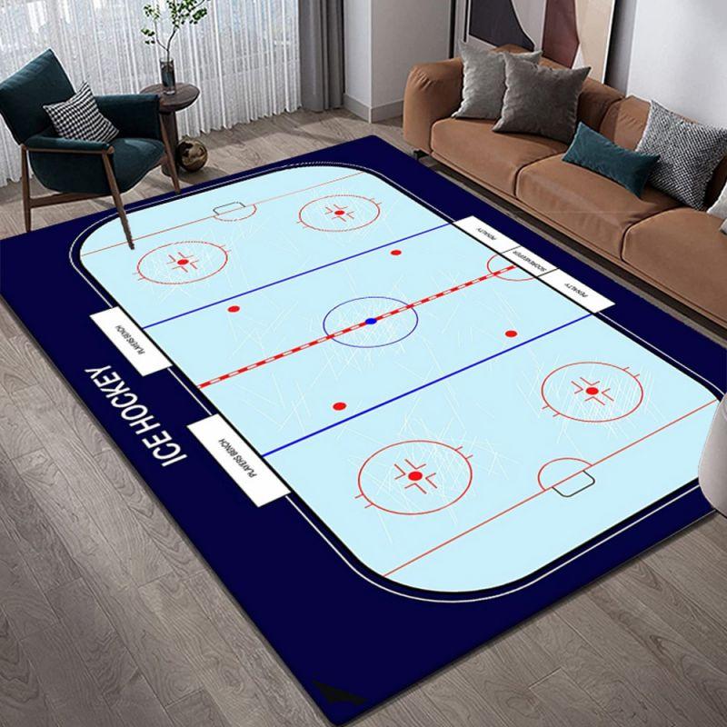 Ice Hockey Pattern Non-Slip Area Rug Anti Slip Kitchen Carpet for Kitchen Living Room Bedroom Mat Washable Area Flannel Rugs