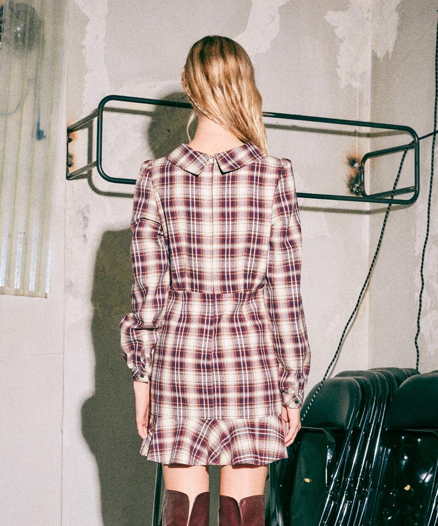 Near And Dear Check Ruffle Dress_Wine