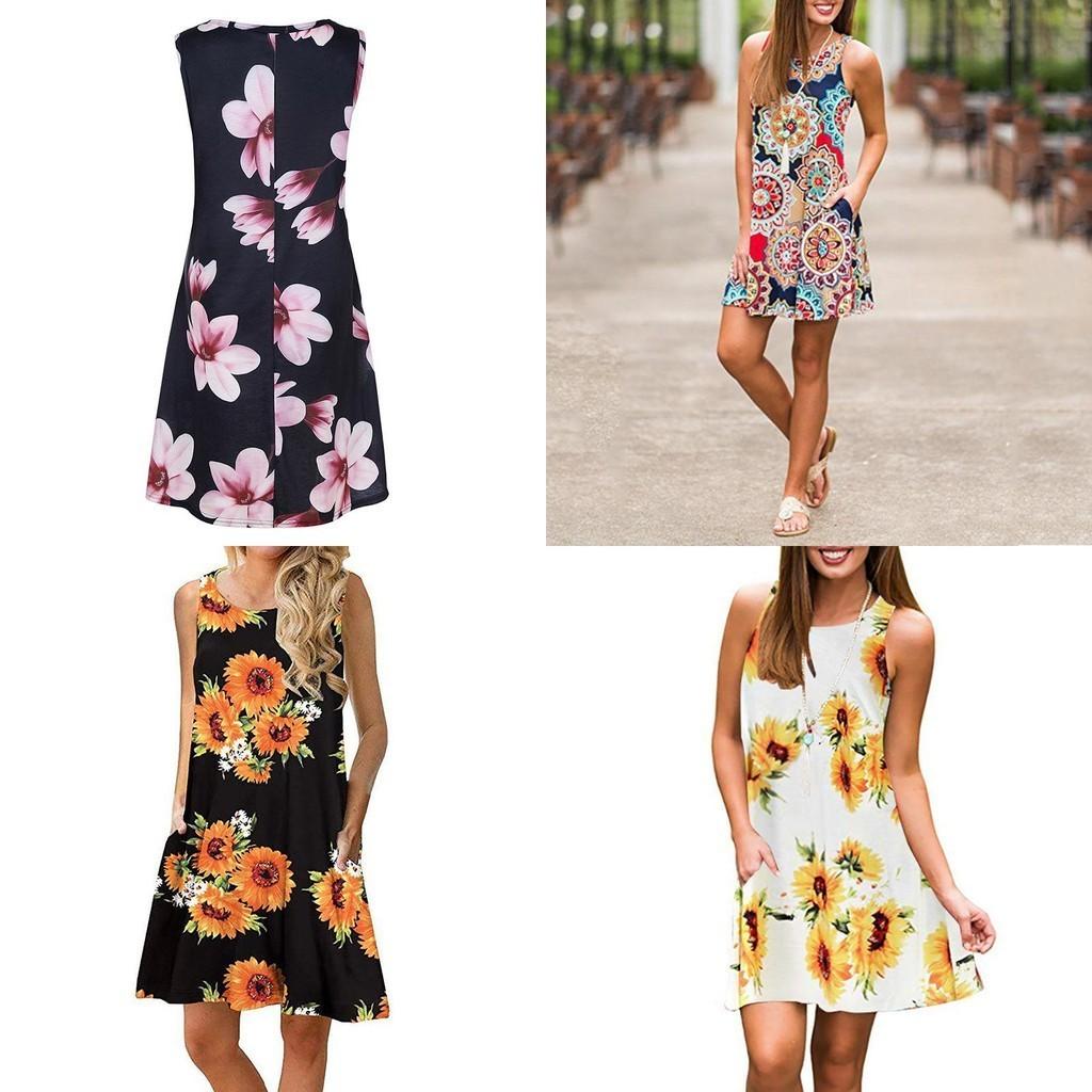 Women's Summer Boho Floral Tank Dress With Comfortable Loose Fit For Casual Beach Outings