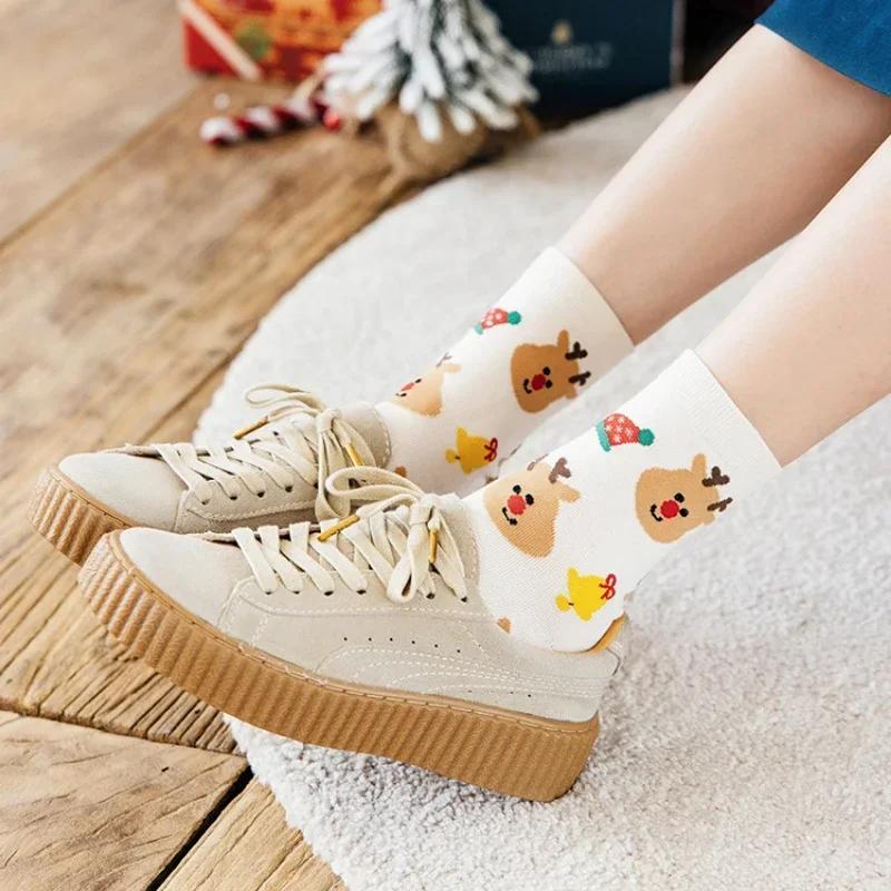 8 Pairs/Set Cute Christmas Socks Cotton Breathable Fashoin Funny Middle Tube Sock Comfortable Casual Warm Winter Gift Socks