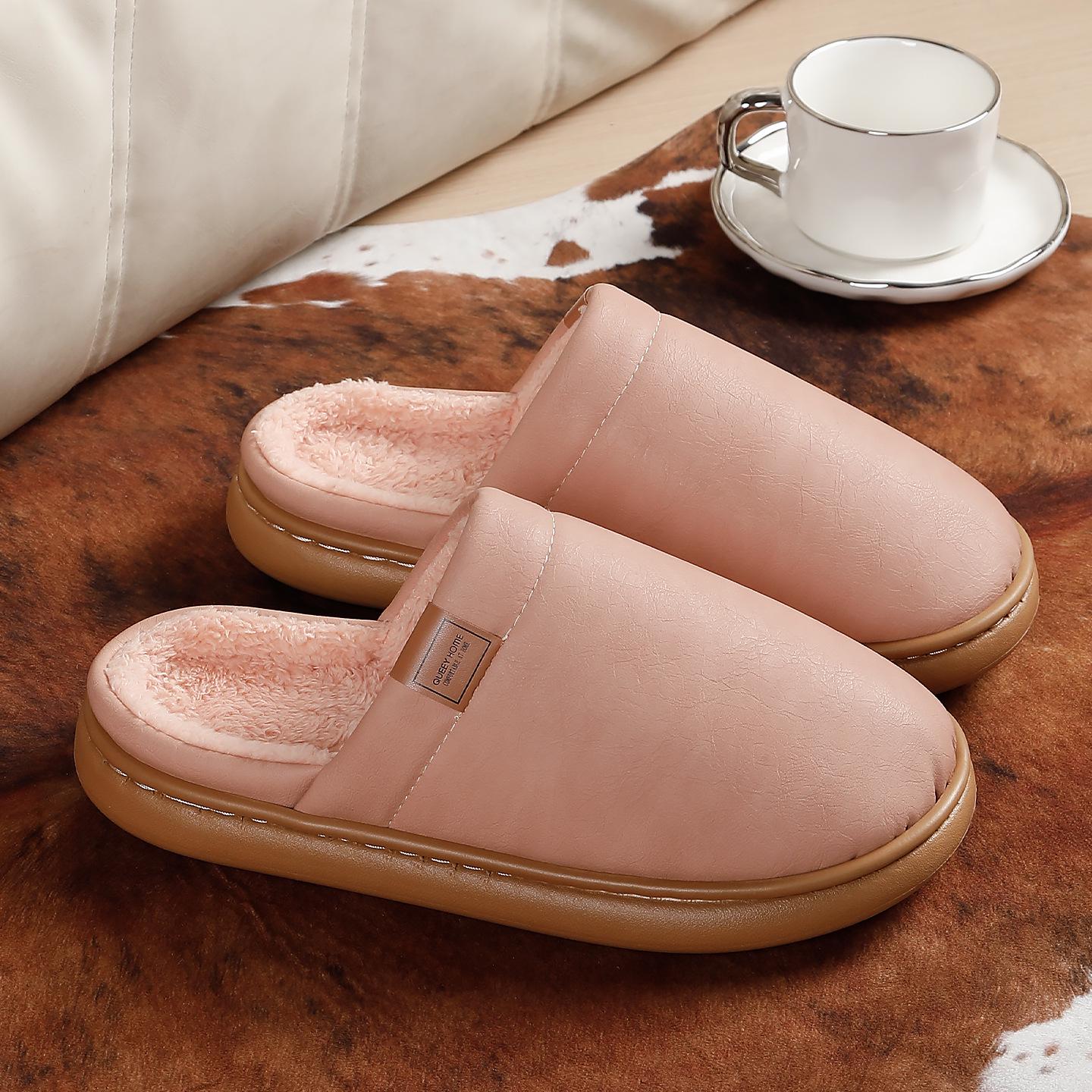 

Новые хлопковые тапочки унисекс 2025 - Толстая подошва, плюшевая подкладка, нескользящие, водонепроницаемые для ношения в помещении осенью/зимой 40-41 (for sizes 39-40) розовый