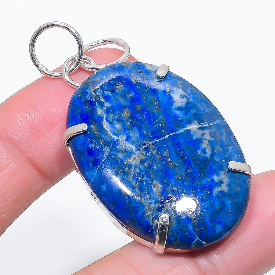 Natural Lapis Lazuli Gemstone 925 Sterling Silver Jewelry Pendant 2.21" J7V77