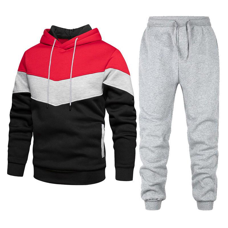 Men's Winter/Autumn Color Block Hoodie & Sweatpants Set