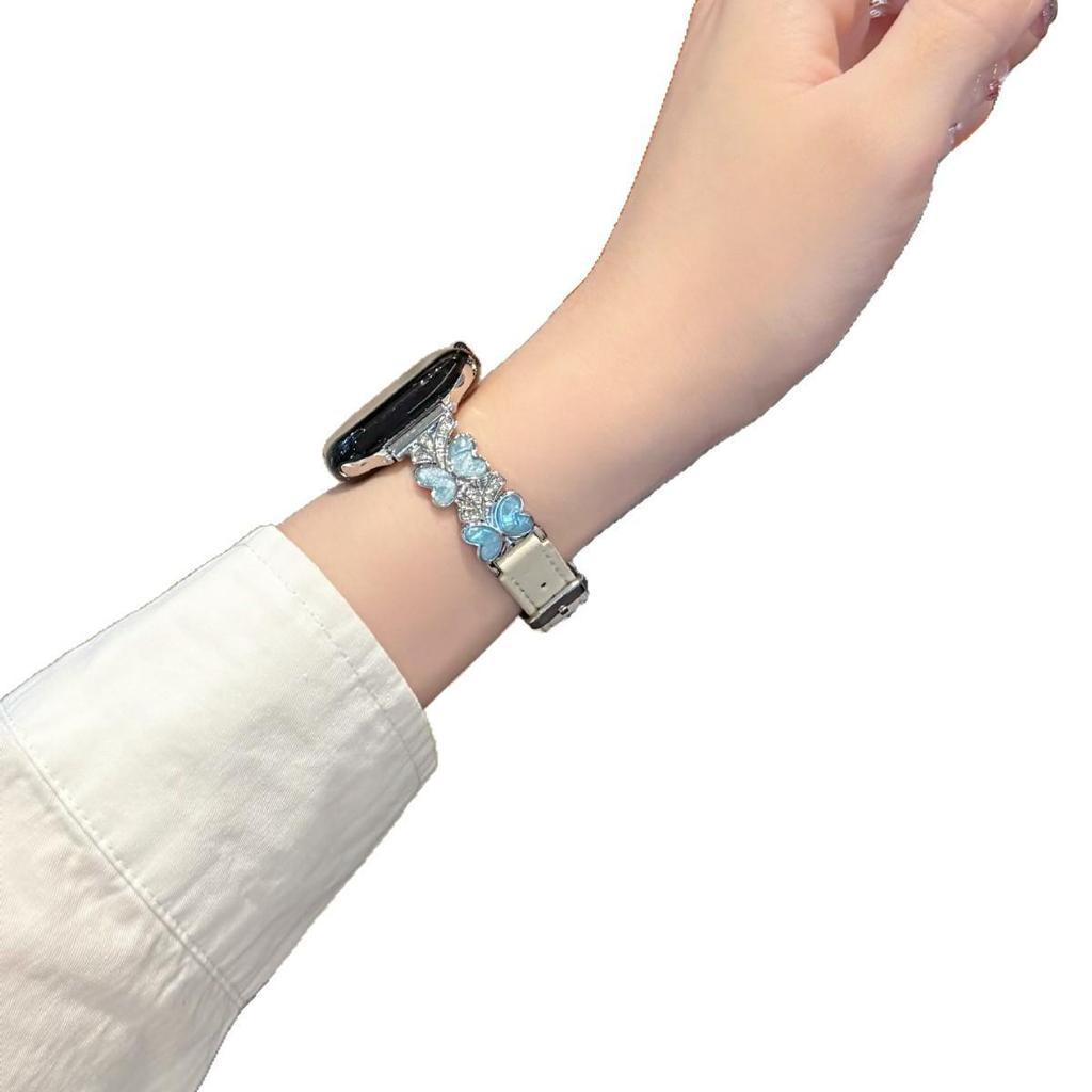 Enamel Butterfly Leather Strap for Apple Watch Series 2-10