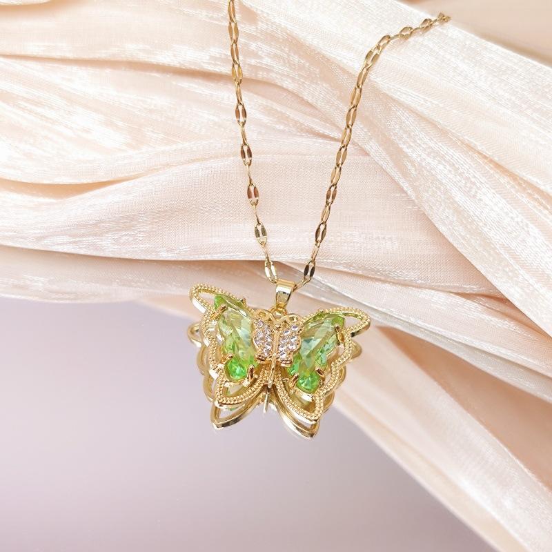 Fantastic Crystal Gold-Color Butterfly Necklace for Women Rhinestone Symmetrical Pendant Accessories Party Jewelry Gifts
