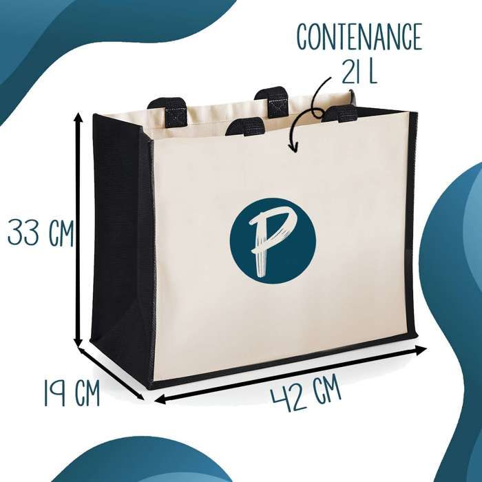 Duo cabas jute et trousse Loris Définition Cadeau Prénom Femme Anniversaire Noël | Sac de courses Pochette Maquillage Shopping